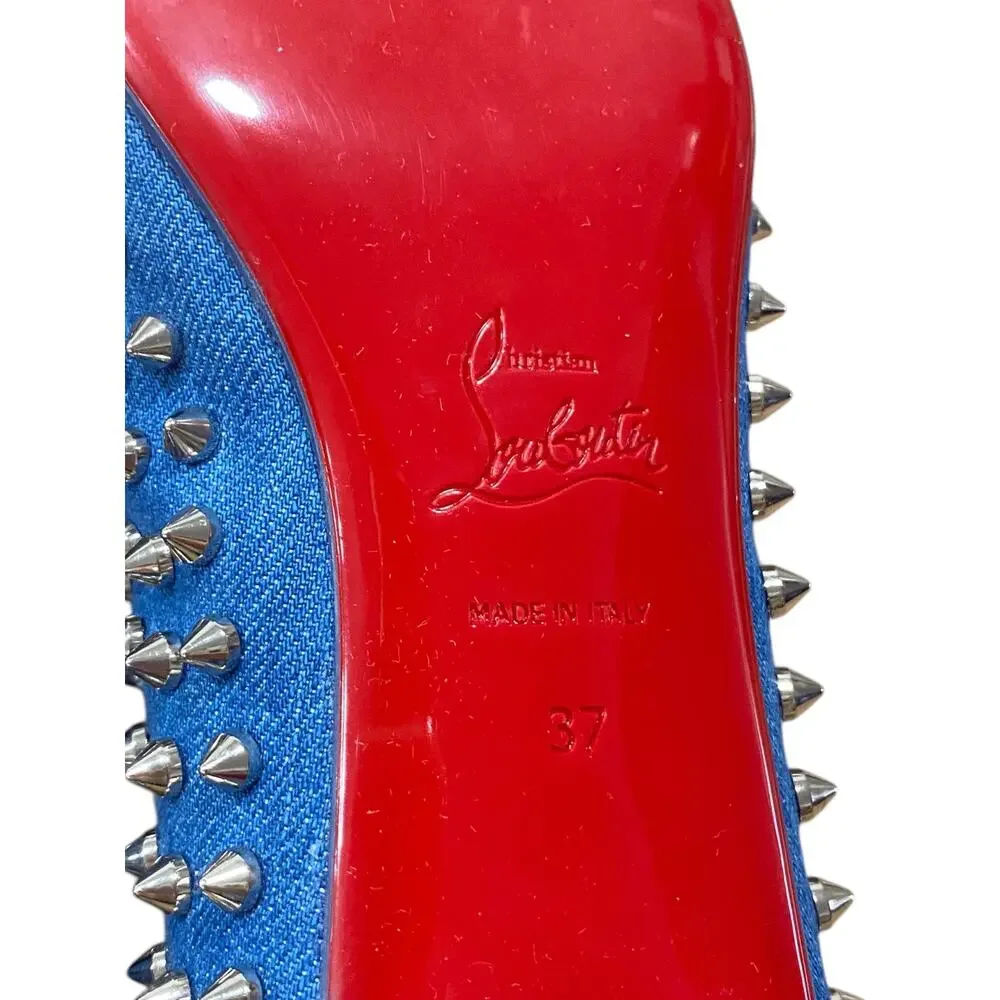 Christian Louboutin Sweetie Jane Spikes Denim Flat 37 Blue